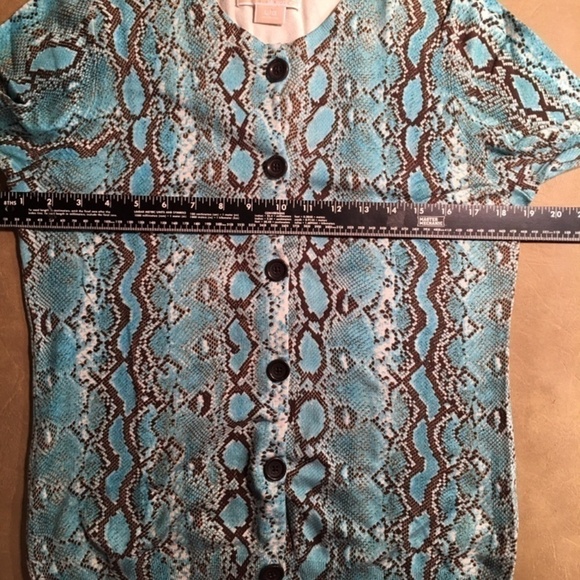 MICHAEL KORS Spring Summer CARDIGAN, NWOT, 3/4 Sleeves, AQUA/BROWN, Size L - Picture 4 of 8